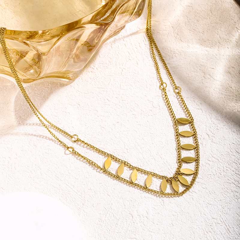 Fashion Gold Titanium Steel Diamond Double-layer Necklace