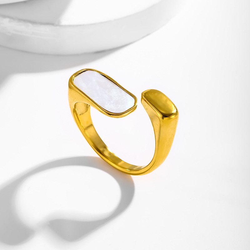 Fashion Gold Titanium Steel Oval Shell Open Ring