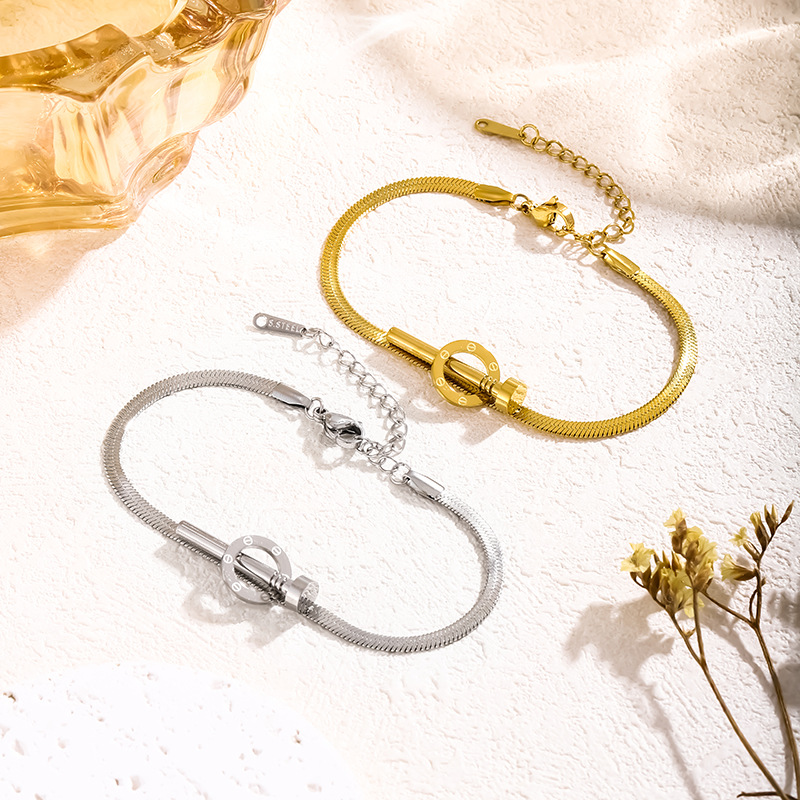 Fashion Gold Titanium Steel Snake Bone Chain Bracelet