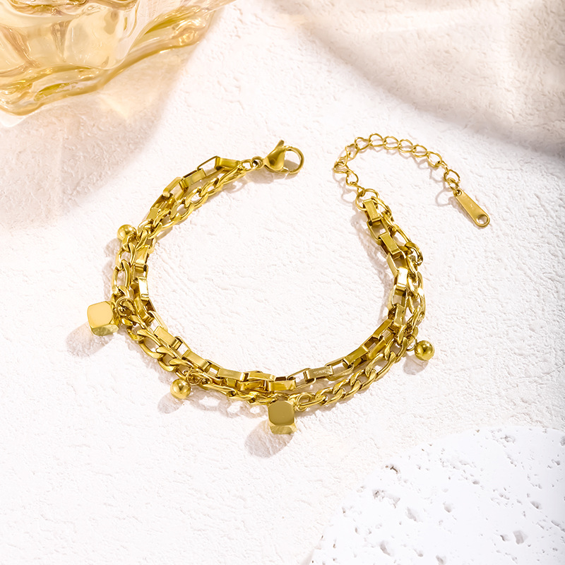 Fashion Gold Titanium Steel Chain Double Bracelet