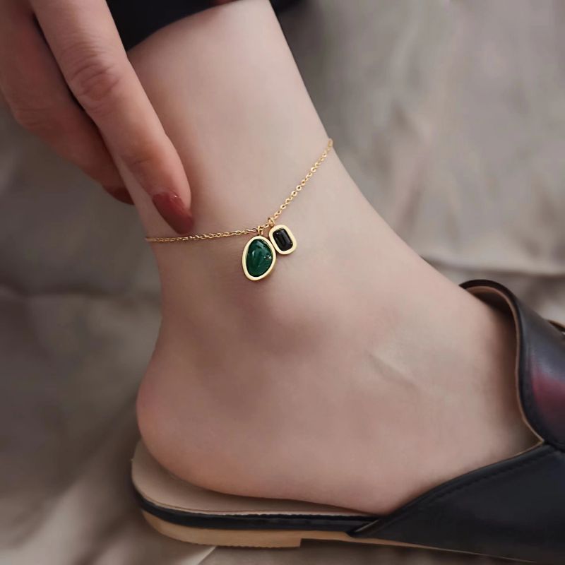 Fashion Gold Titanium Steel Irregular Agate Anklet