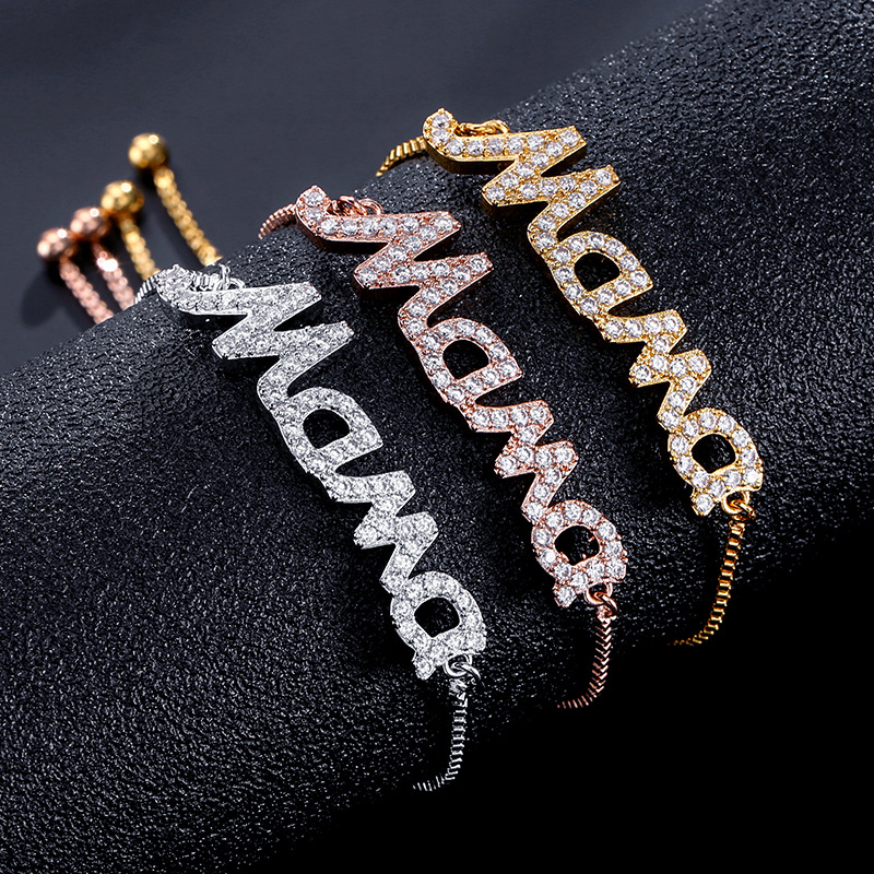 Fashion Silver * Bracelet Copper Inlaid Zirconium Letter Bracelet