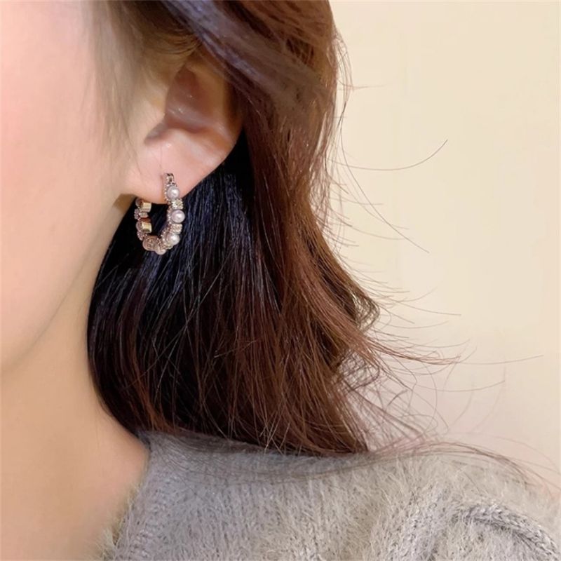 Fashion Japanese And Korean*circle Pearl Earrings Copper Pearl Earrings