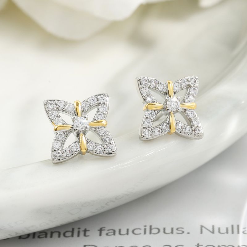 Fashion Earrings (gold + Silver) Copper Diamond Quadrilateral Earrings