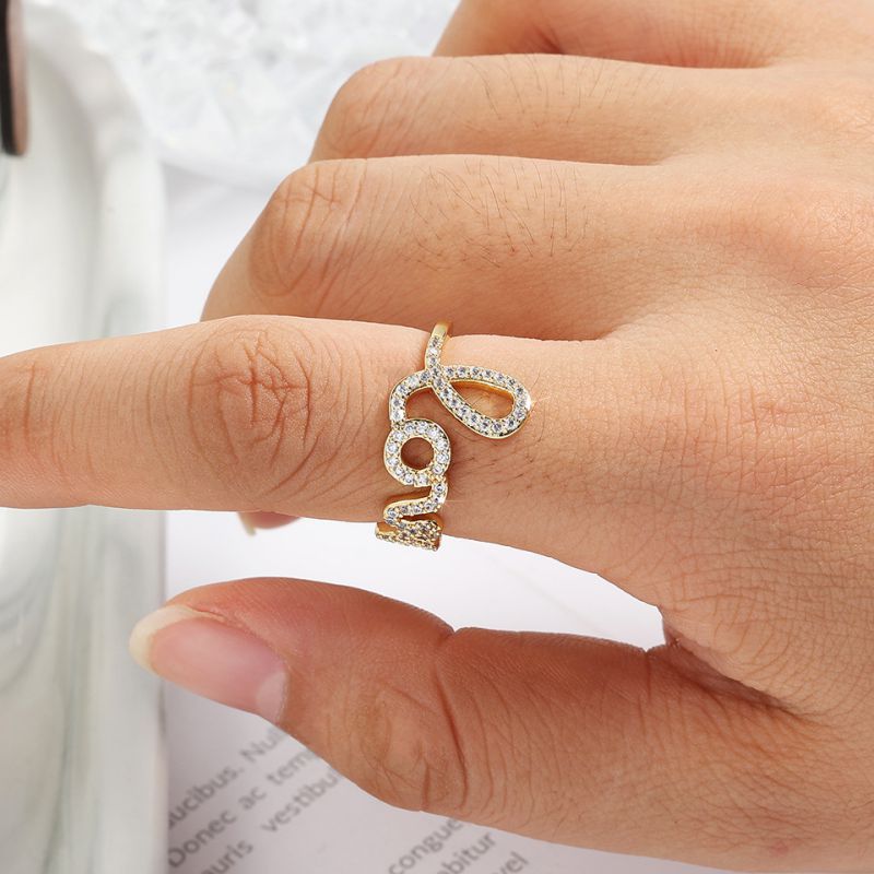 Fashion Gold Copper Diamond Letter Ring