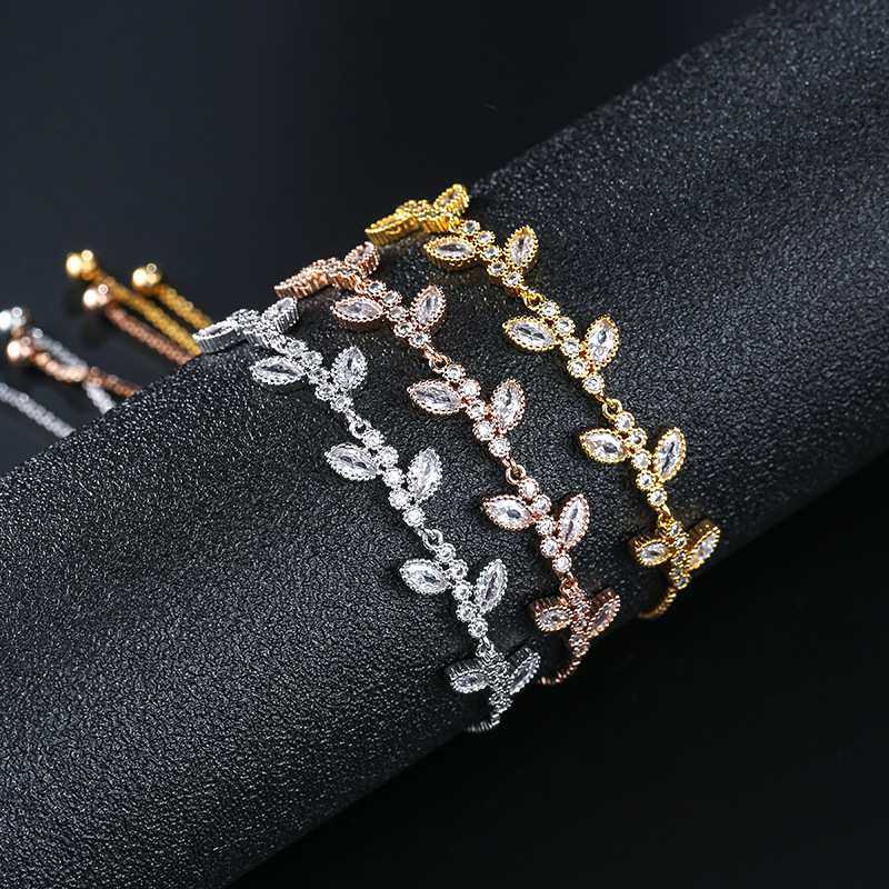 Fashion Silver * Bracelet Copper Leaf Bracelet With Zirconium