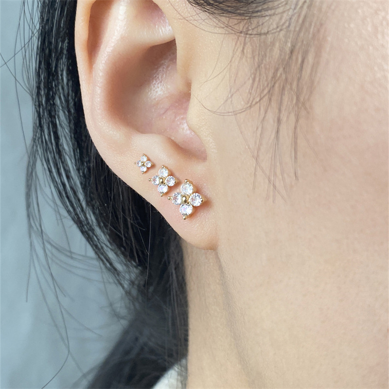 Fashion Silver Plated With Gold Copper Inlaid Zirconium Geometric Earrings Set