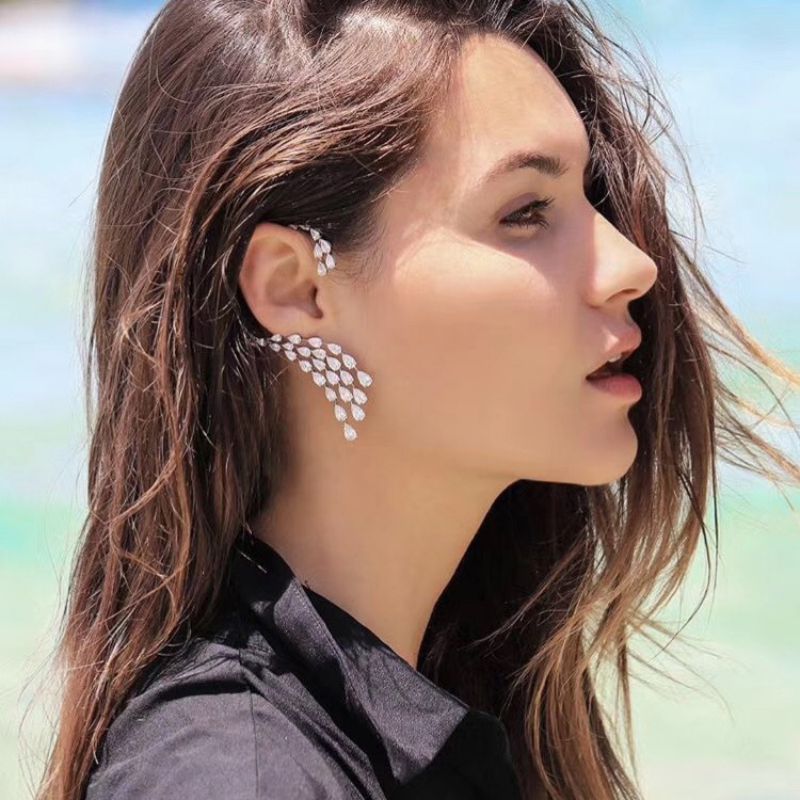 Fashion Left Ear (silver) Copper Diamond Wing Earrings (single)