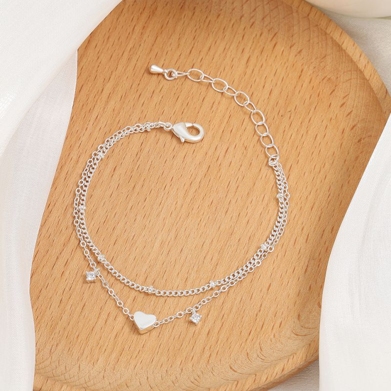 Fashion Gold * Bracelet Stainless Steel Diamond Heart Double Layer Bracelet