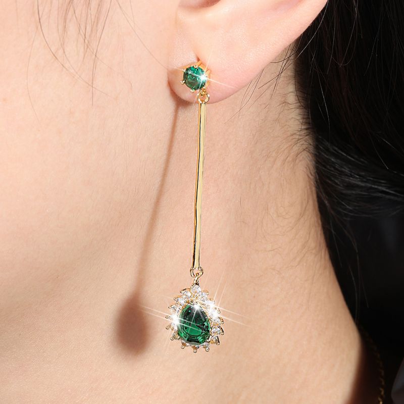 Fashion Green Copper Diamond Teardrop Earrings
