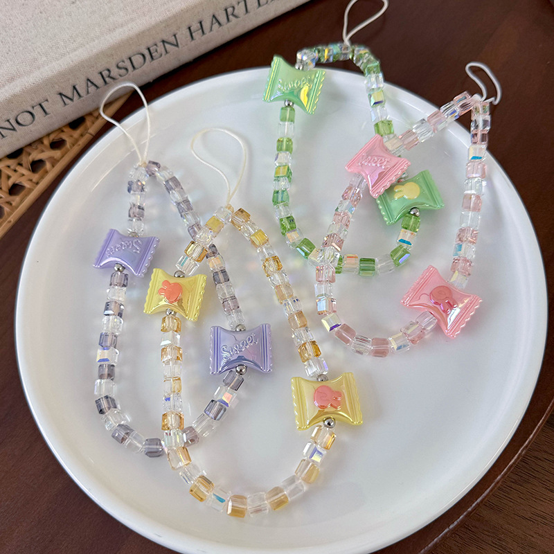 Fashion Green Transparent Square Beaded Candy Phone Chain