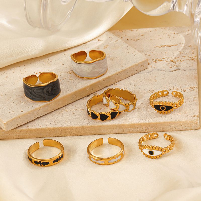 Anillo Abierto Geométrico Con Gota De Aceite De Acero Inoxidable