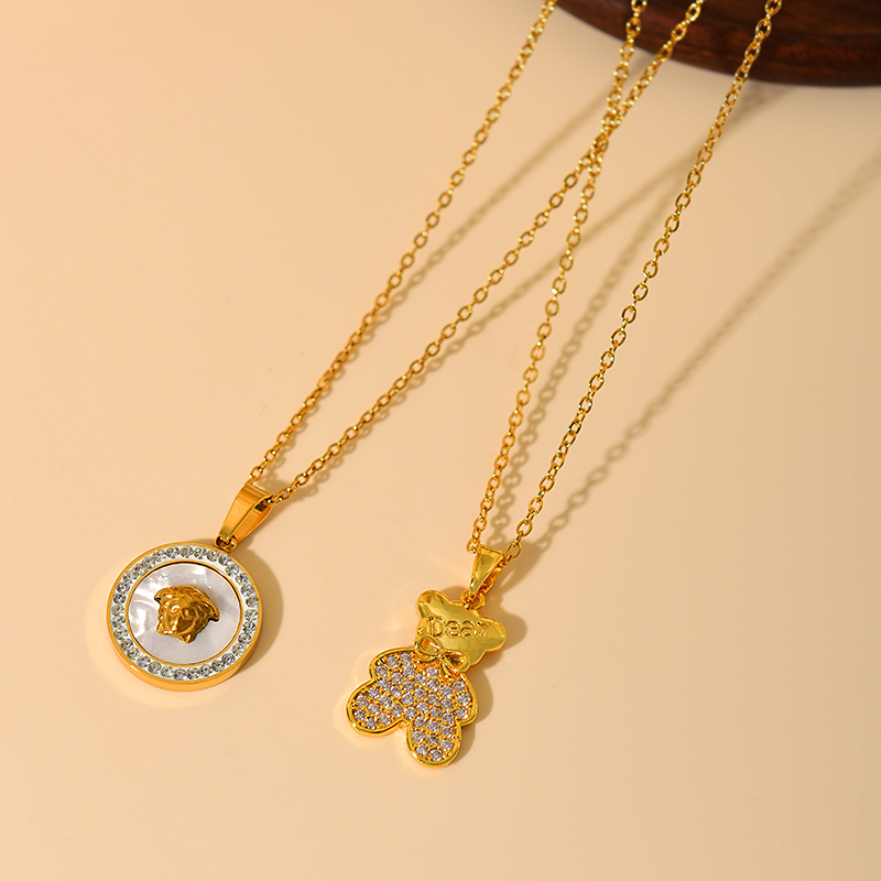 Fashion Gold 1 Titanium Steel Inlaid Zirconium Bear Pendant Necklace