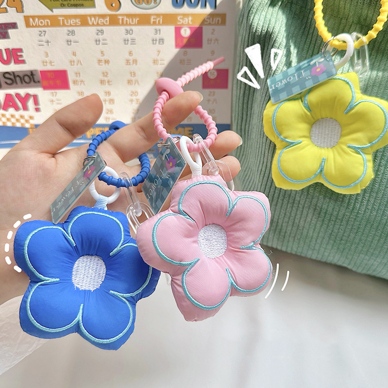 Fashion Chessboard Flowers Fabric Flower Mobile Phone Chain