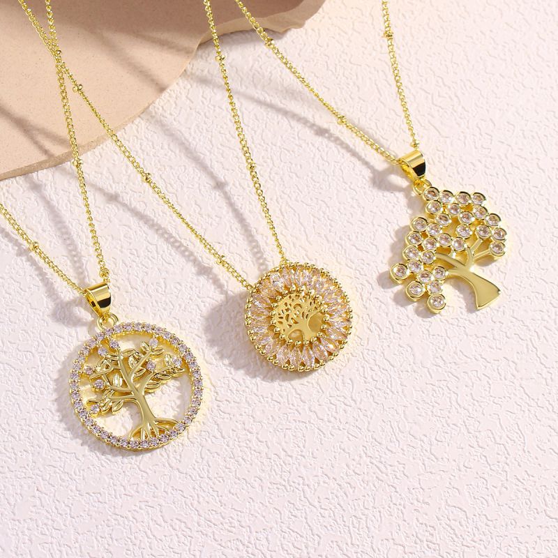 Fashion Circular Tree Of Life Copper Diamond Hollow Tree Of Life Necklace