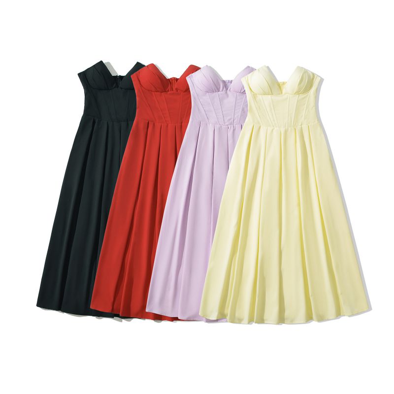 Fashion Red Cotton And Linen Herringbone Waist Long Skirt