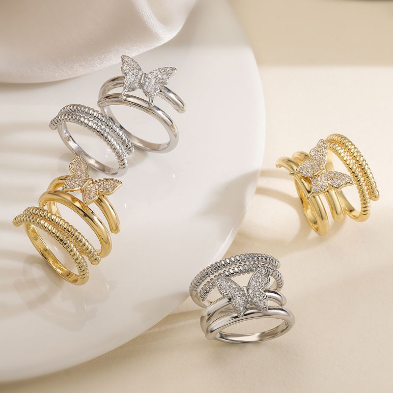 Conjunto De Anillos De Mariposa De Diamantes De Cobre