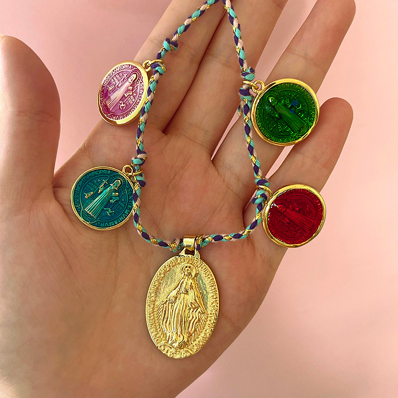 Fashion Color 1 Copper Oil Drip Double-sided Portrait Pendant Braided Necklace (50cm)