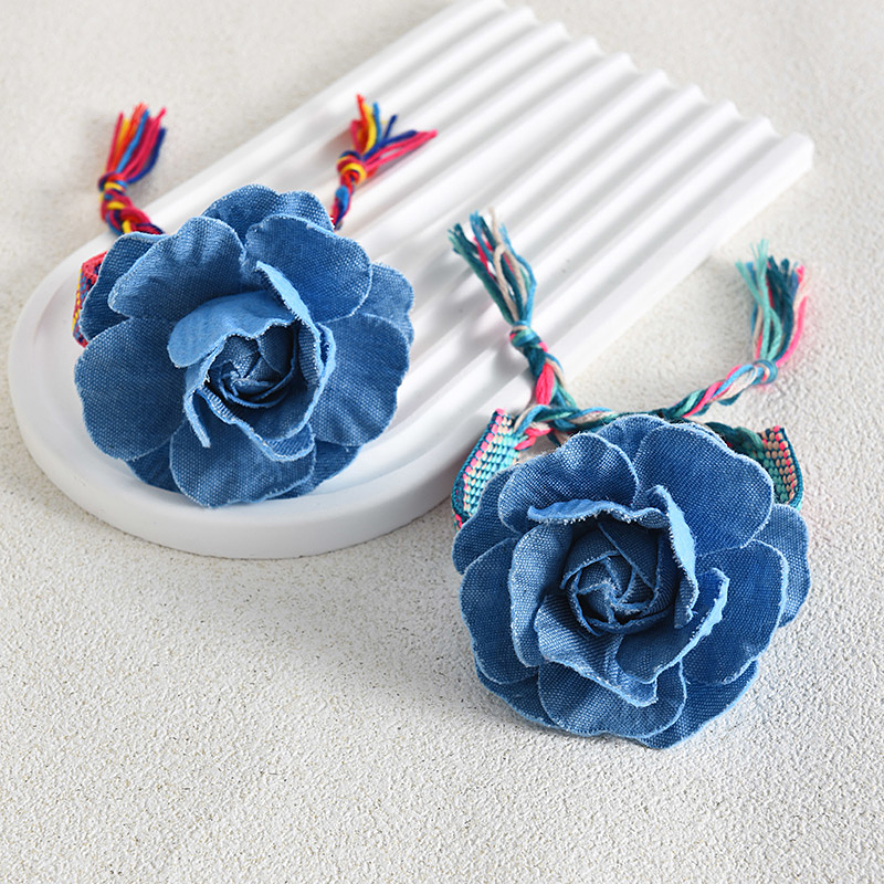 Fashion Lake Blue Fabric Flower Braided Tassel Bracelet