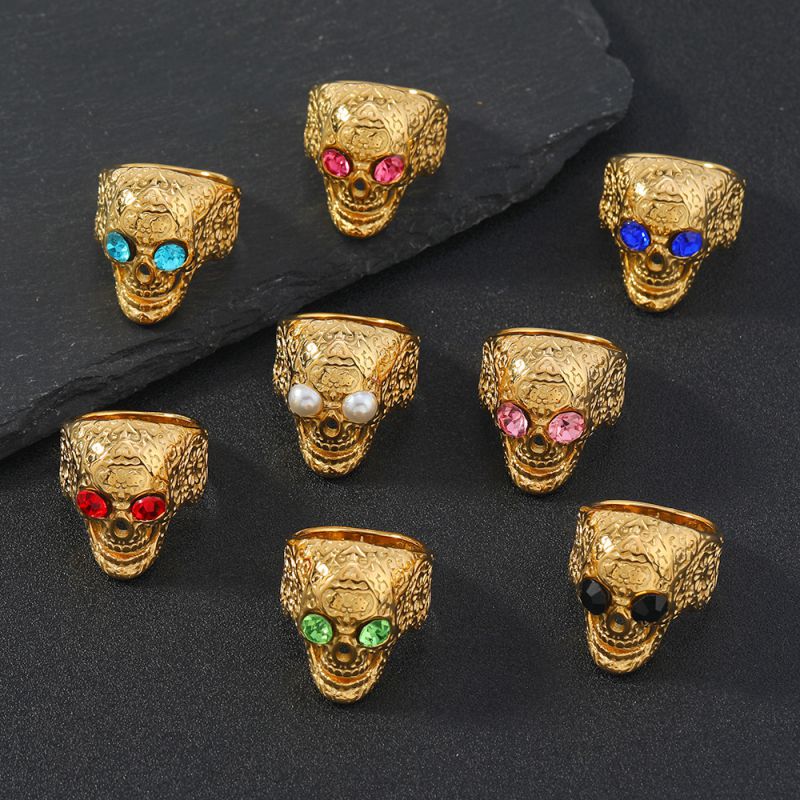 Fashion Rose Pink Stainless Steel Skull Men's Ring