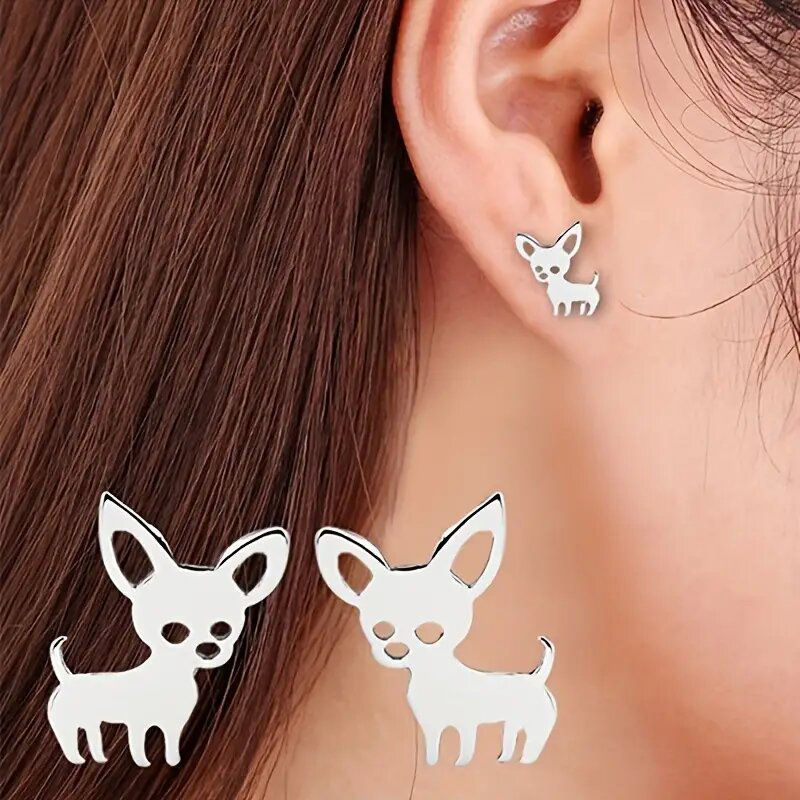 Fashion Silver Copper And Diamond Puppy Earrings
