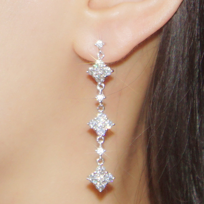 Fashion Silver Copper Diamond Diamond Earrings