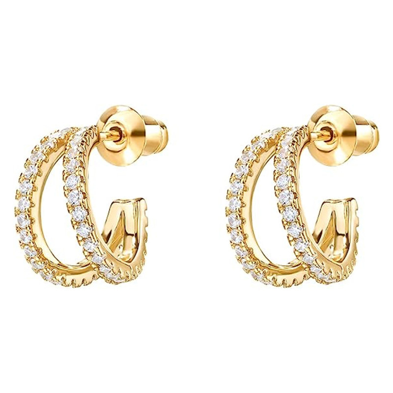 Fashion Gold Copper Diamond C-shaped Earrings