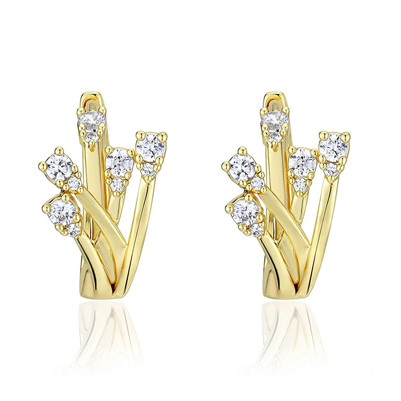 Fashion Gold Copper And Diamond Cross Flower Earrings