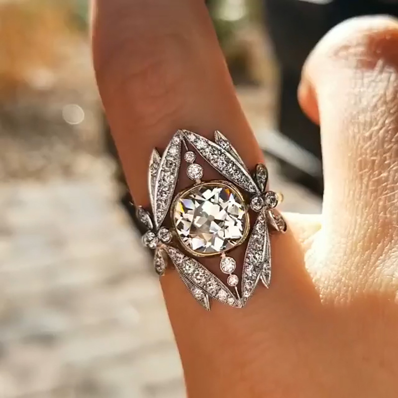 Fashion Silver Copper Square Ring With Diamond