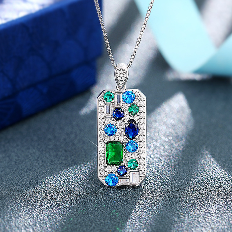 Fashion Silver Copper And Diamond Rectangular Necklace