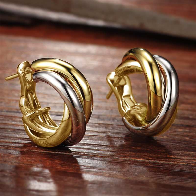 Fashion Two-color Copper Two-tone Round Earrings