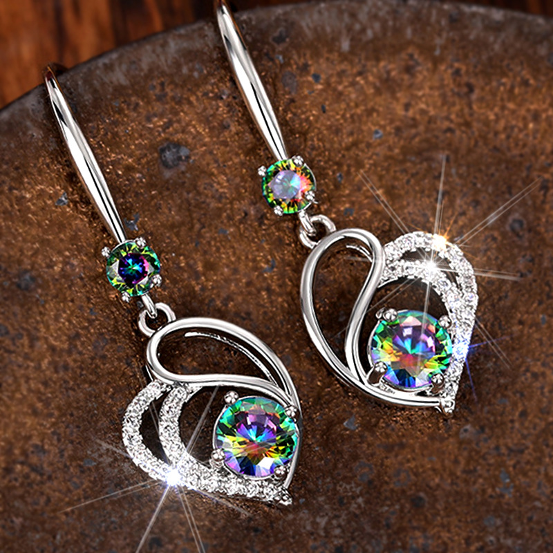 Fashion Silver Copper Diamond Heart Earrings