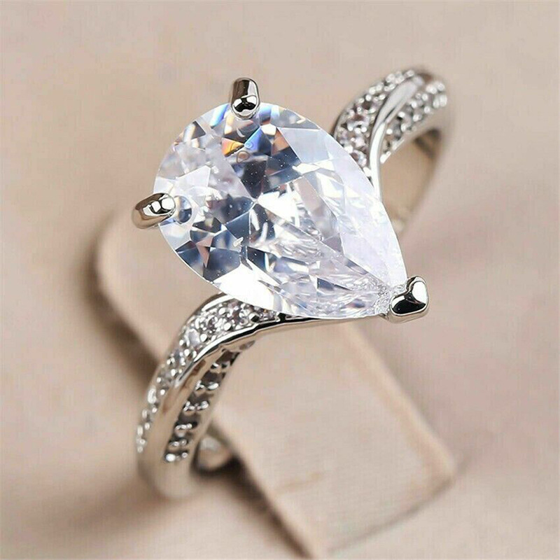 Fashion Silver Copper And Diamond Teardrop Ring