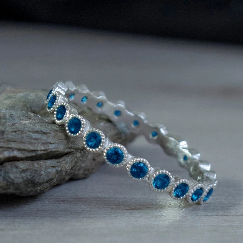 Fashion Blue Copper Diamond Round Ring