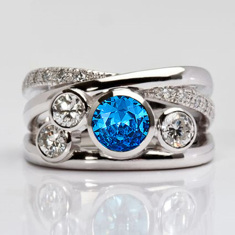 Fashion Silver Copper Diamond Round Ring