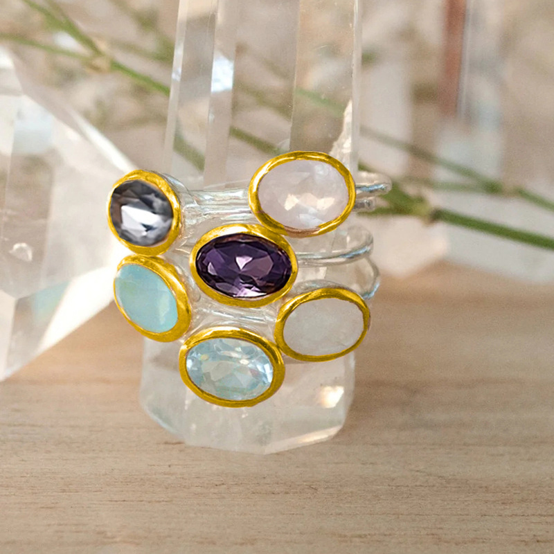 Fashion Two-color Copper Geometric Oval Layered Ring