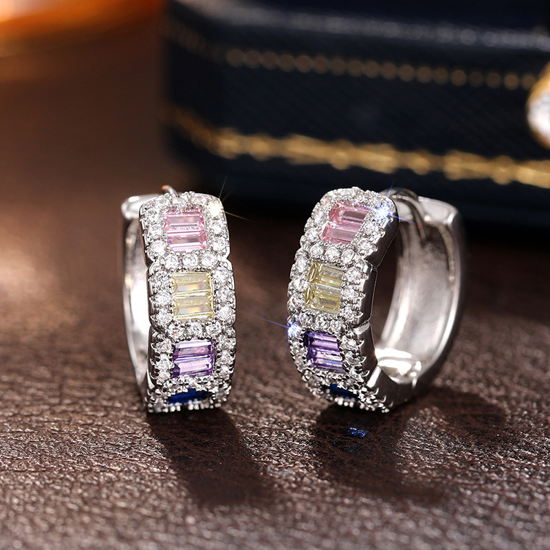 Fashion Color Copper Diamond Round Earrings