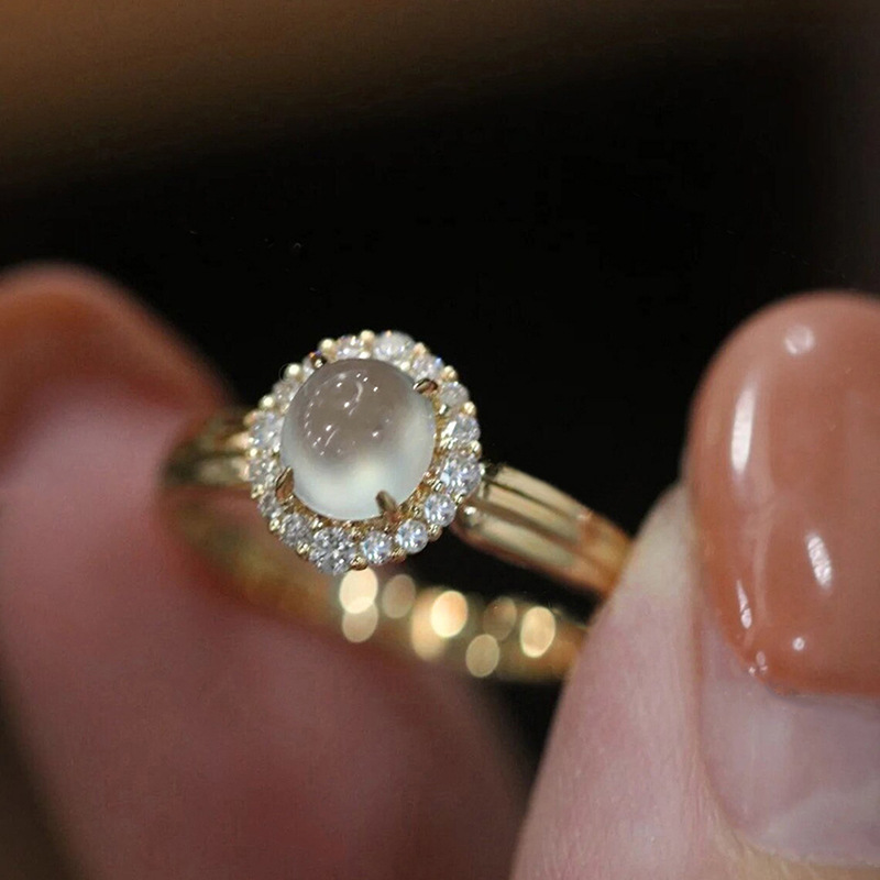 Fashion Gold Copper Diamond Round Ring