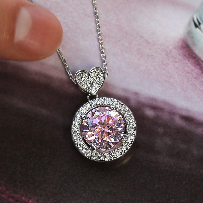 Fashion Pink Copper Diamond Round Necklace