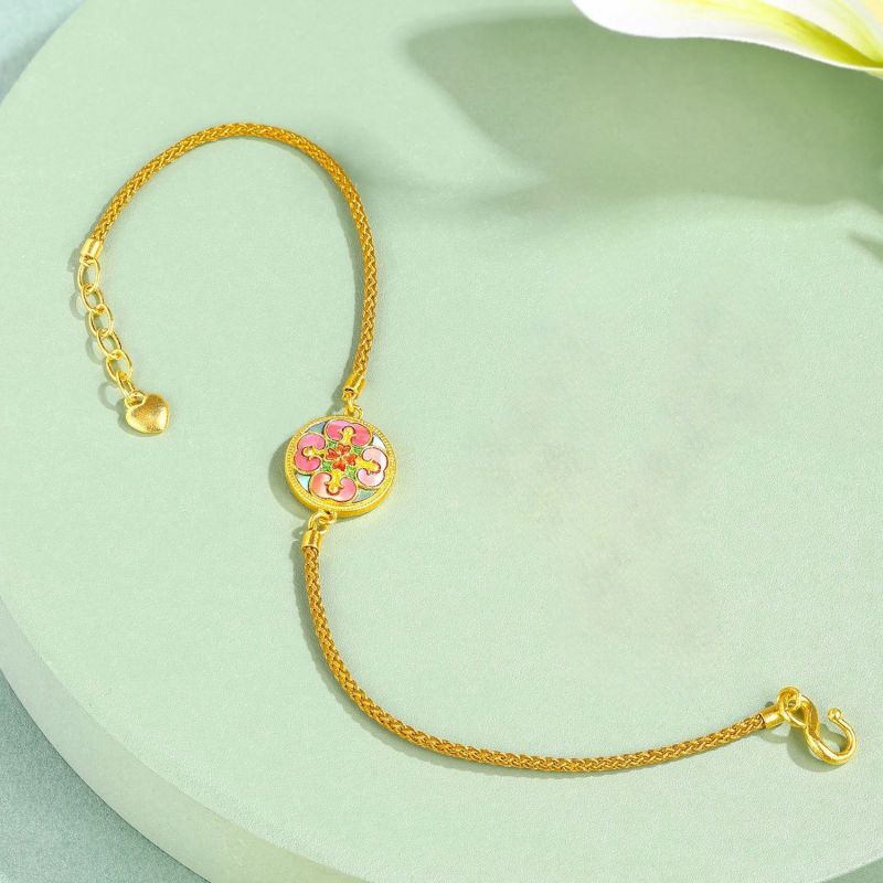 Fashion Gold Alloy Oil Drop Peach Heart Bracelet