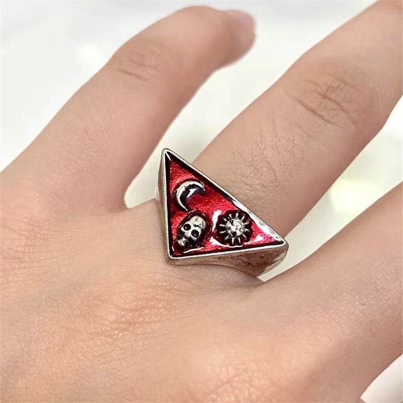Fashion Silver Alloy Sun Moon Skull Triangle Open Ring