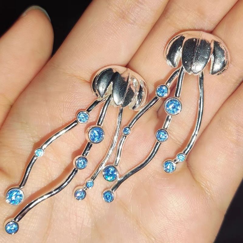 Fashion Jellyfish Earrings (matt Silver) Alloy Diamond Jellyfish Earrings