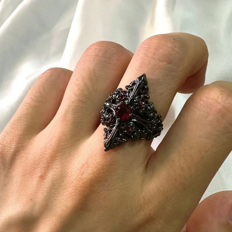 Fashion Cross Pattern Ring (black) Alloy Diamond Textured Open Ring