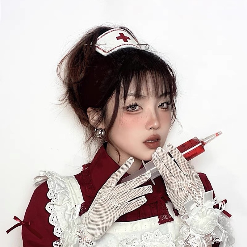 Fashion Black Leather Embroidered Cross Halloween Nurse Hat Hairpin