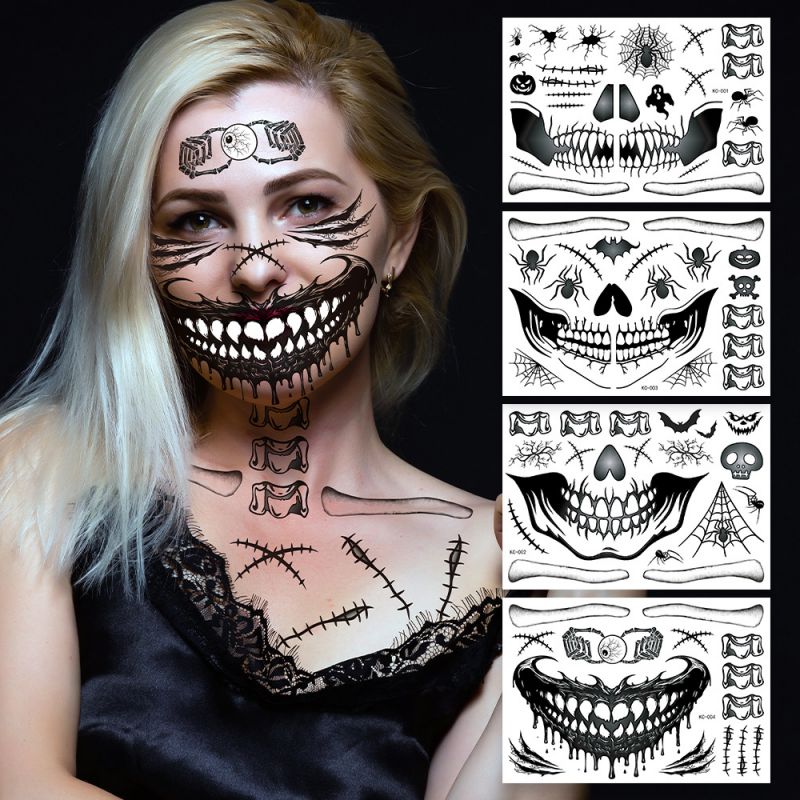 Etiqueta Engomada Del Tatuaje De La Cicatriz Del Cráneo De Halloween