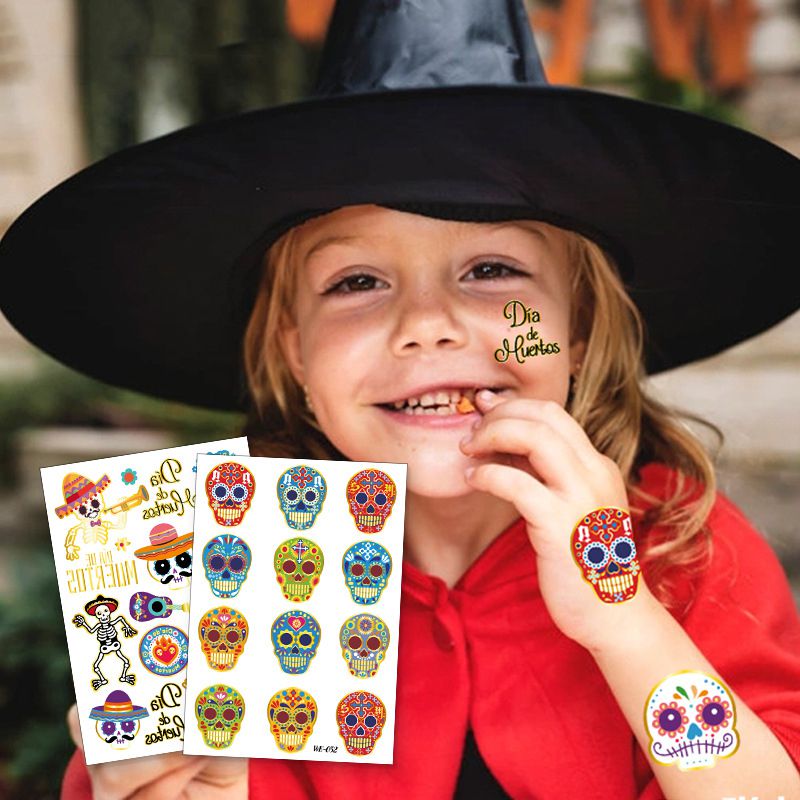 Pegatina Tatuaje Con Estampado Dorado De Calavera De Halloween Para Niños