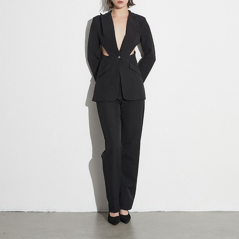 Conjunto Blazer Y Pantalón De Poliéster Con Bolsillo De Solapa