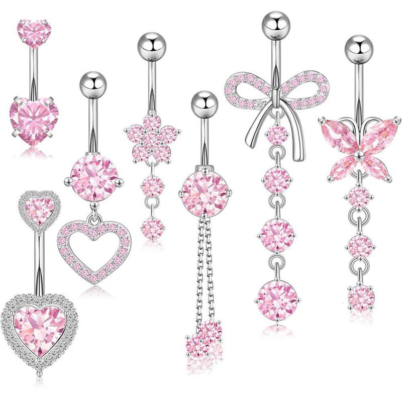 Piercing Ombligo Geométrico De Acero Con Diamantes