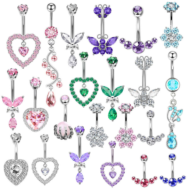 Piercing Ombligo Geométrico De Acero Con Diamantes