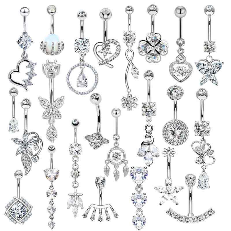 Piercing Ombligo Geométrico De Acero Con Diamantes